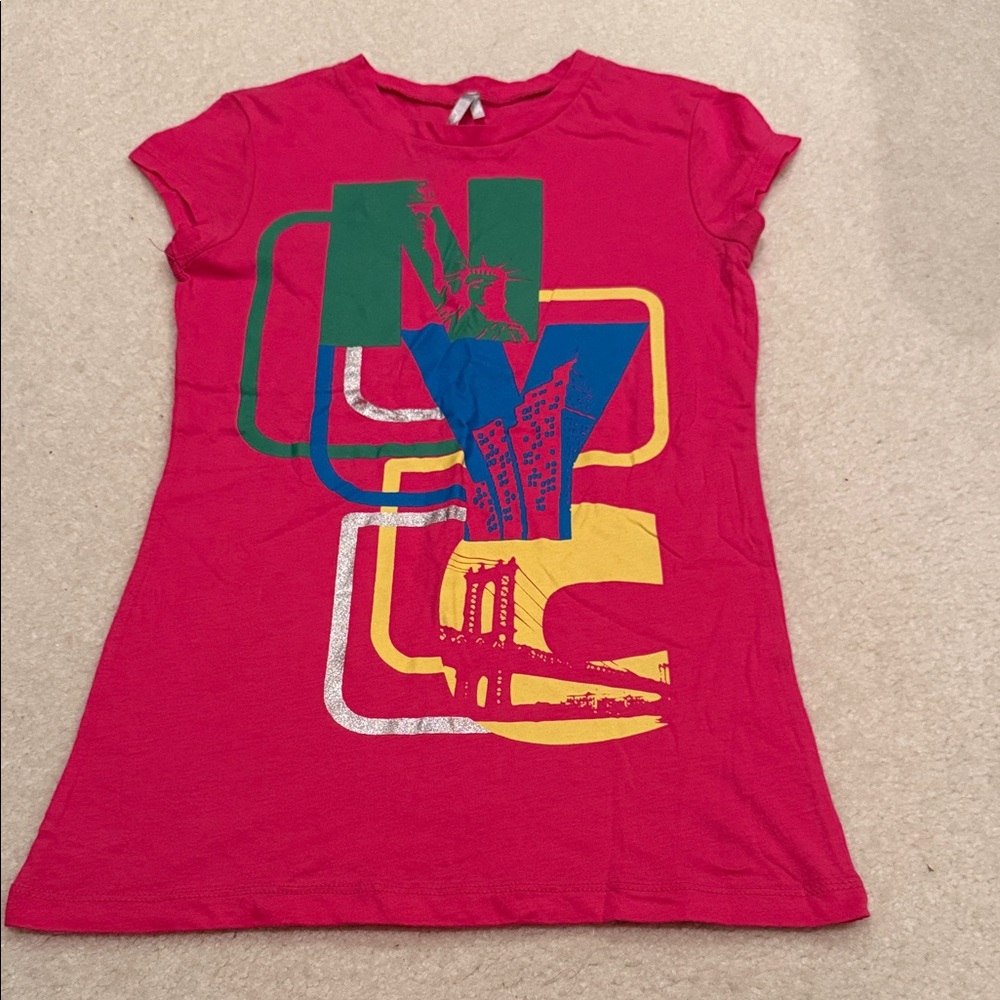 Rave Y2K Ladies NYC Graphic Tee - Hot Pink with Multicolor Print 100% Cotton